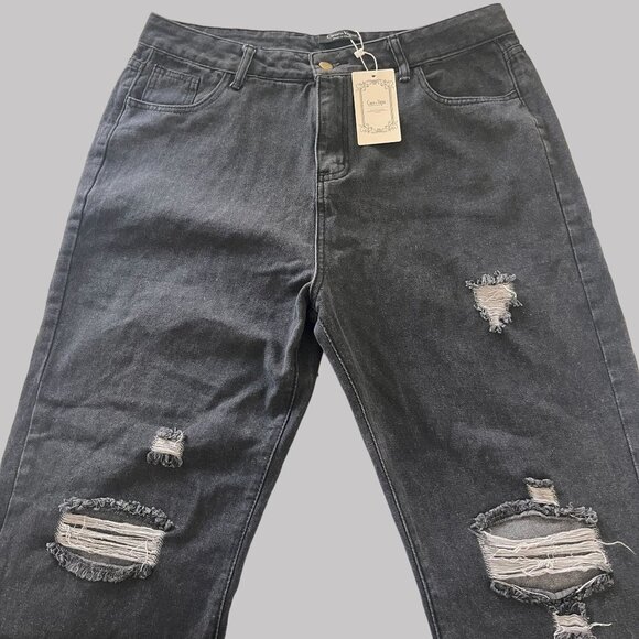 Coeur de Vague Jeans Womens XL Black Distressed Capri Style NWT - Picture 13 of 16